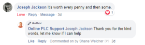 Online PLC Support Testimonial FB 2
